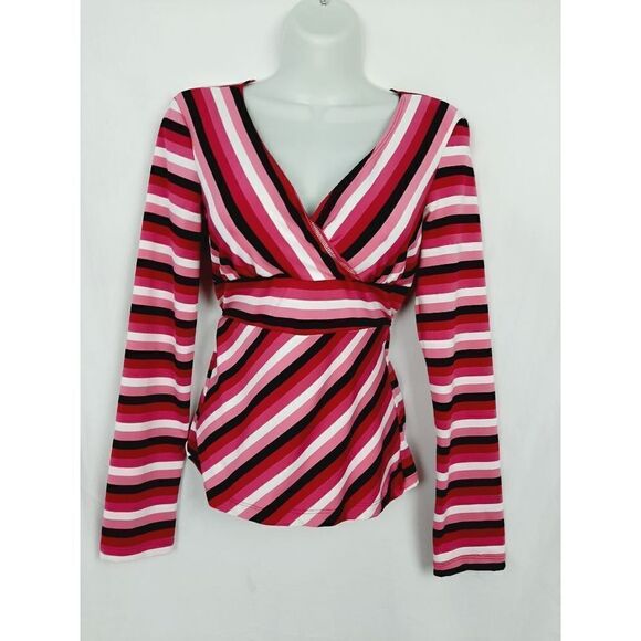 Copper Key medium pink black stripe stretch top - Picture 1 of 3